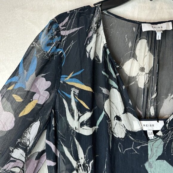 Reiss Dress Sz 12 Navy Floral Carina Spring Whimsigoth Maxi w/ High Front Slit - Picture 8 of 16